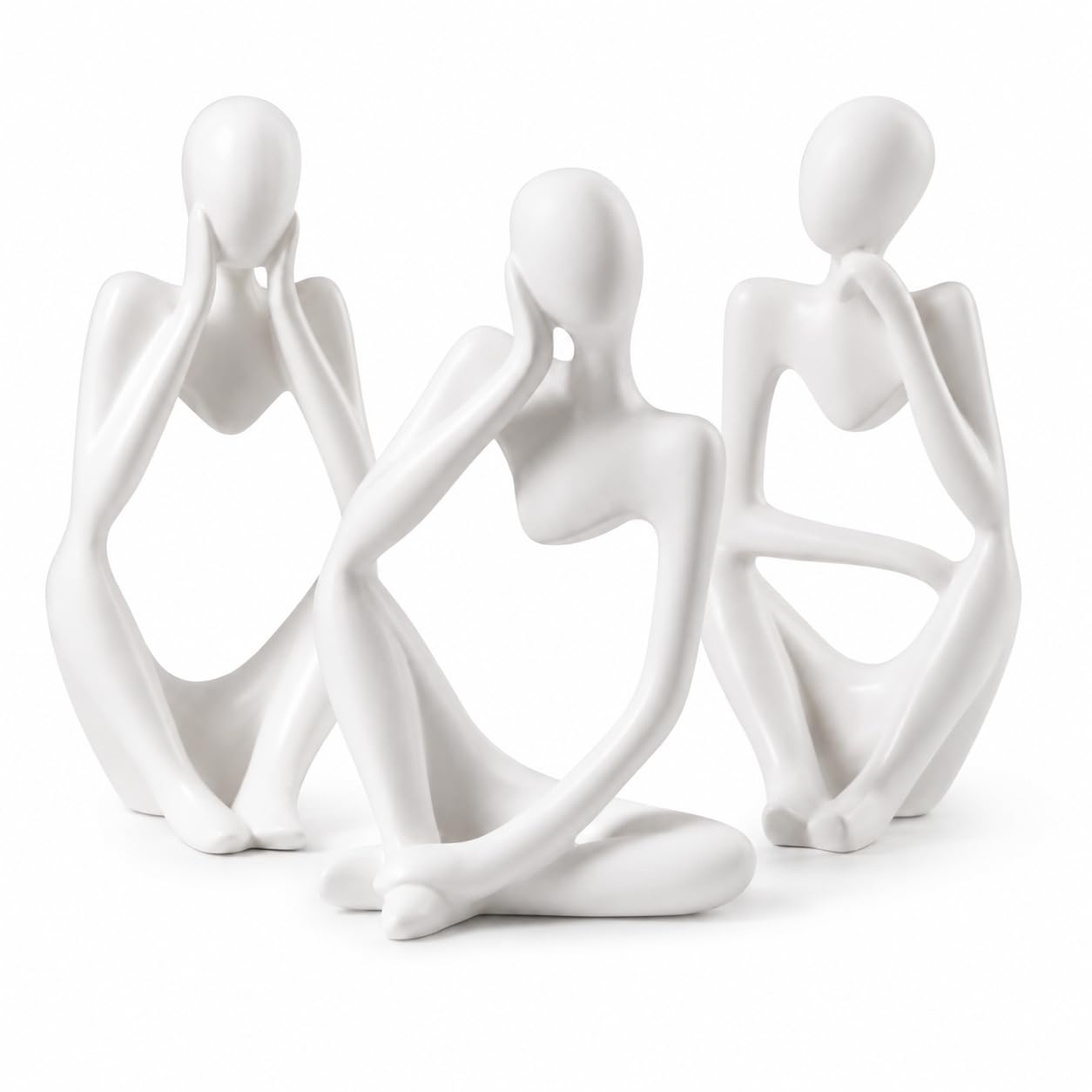 White Thinker Statue — Set of 3