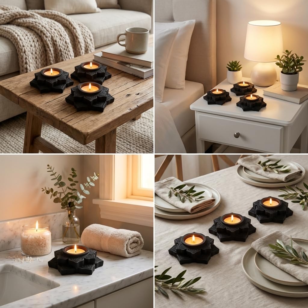 Black Tealight Holders — Set of 3 view 4