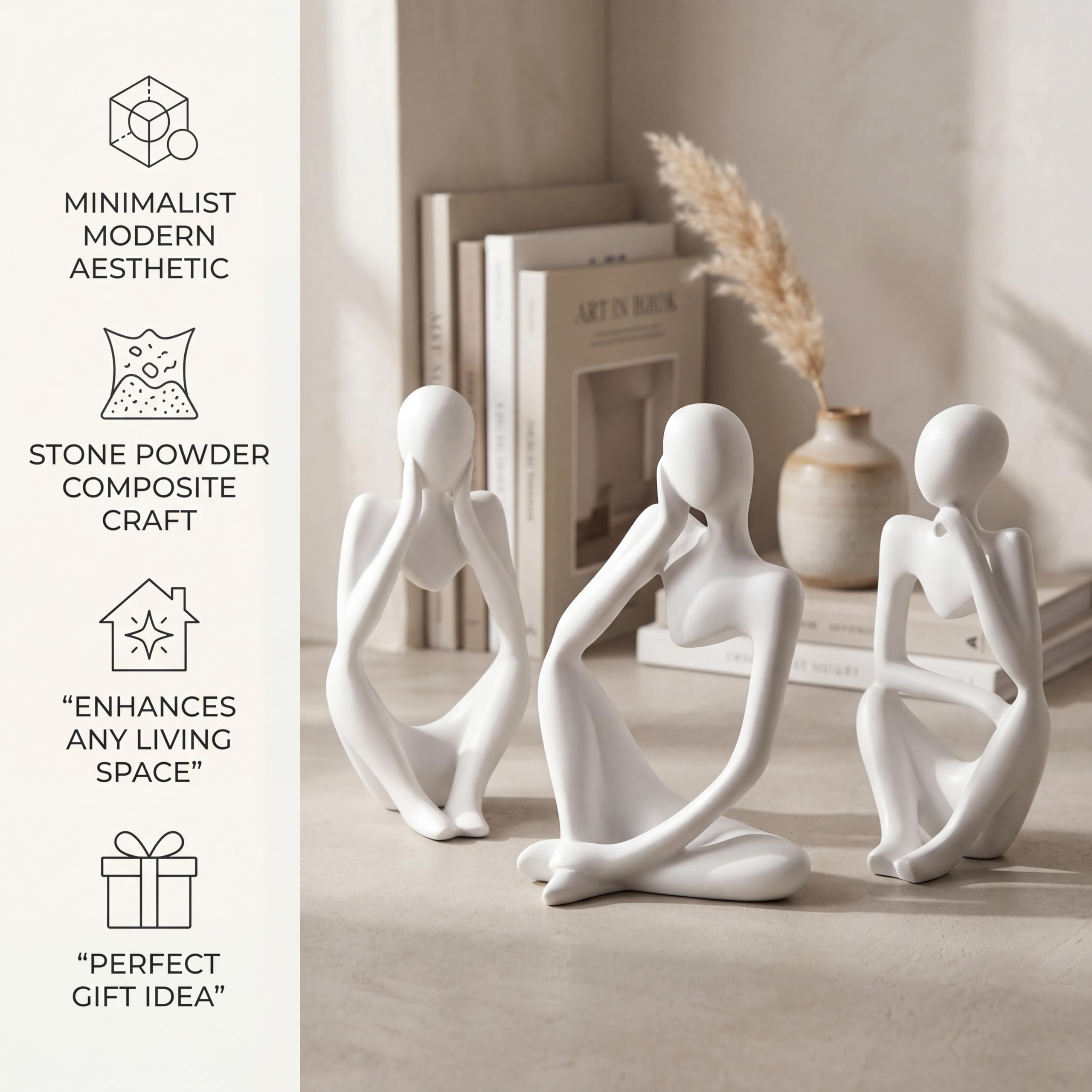 White Thinker Statue — Set of 3 view 4
