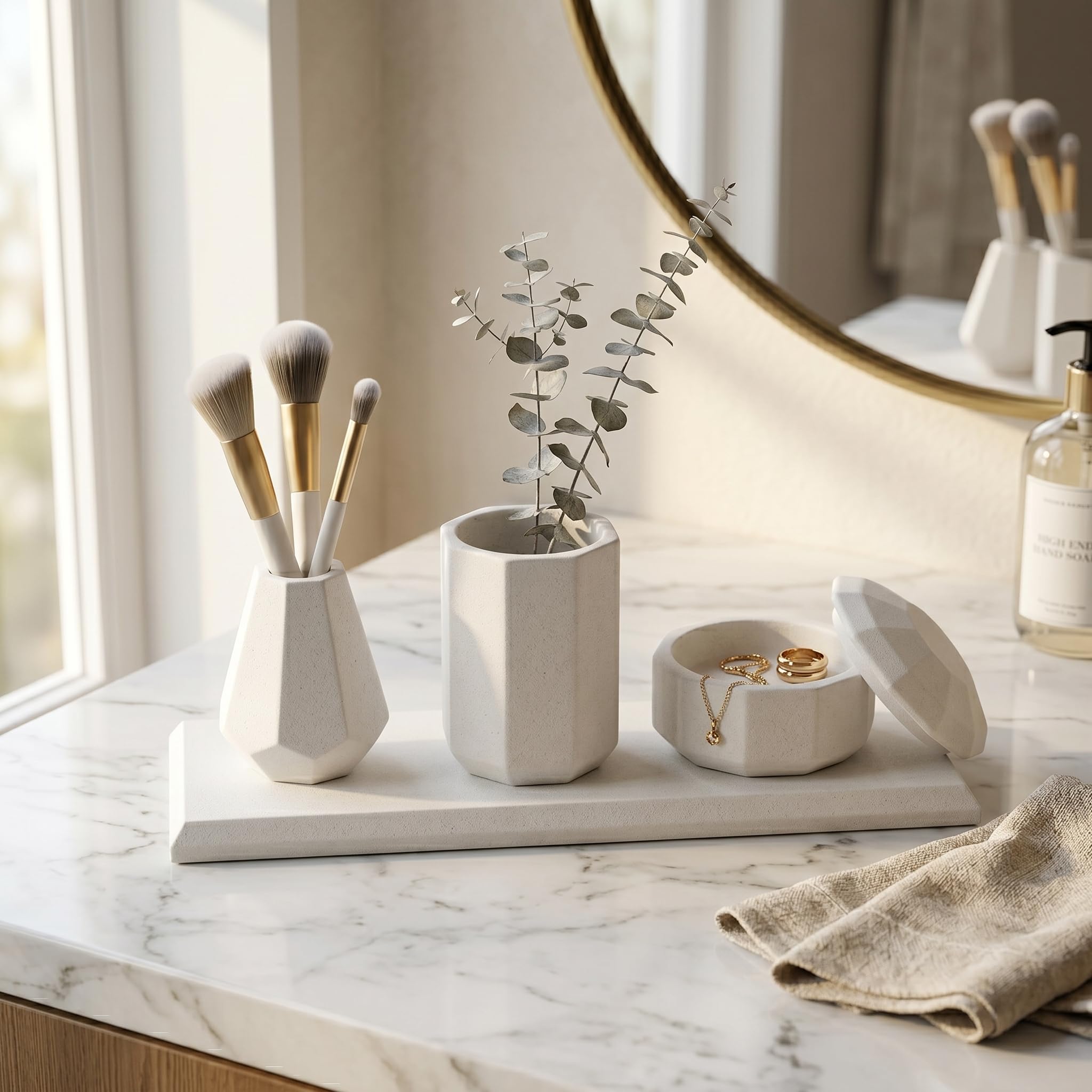 White Stone Vanity Accessory Set view 8