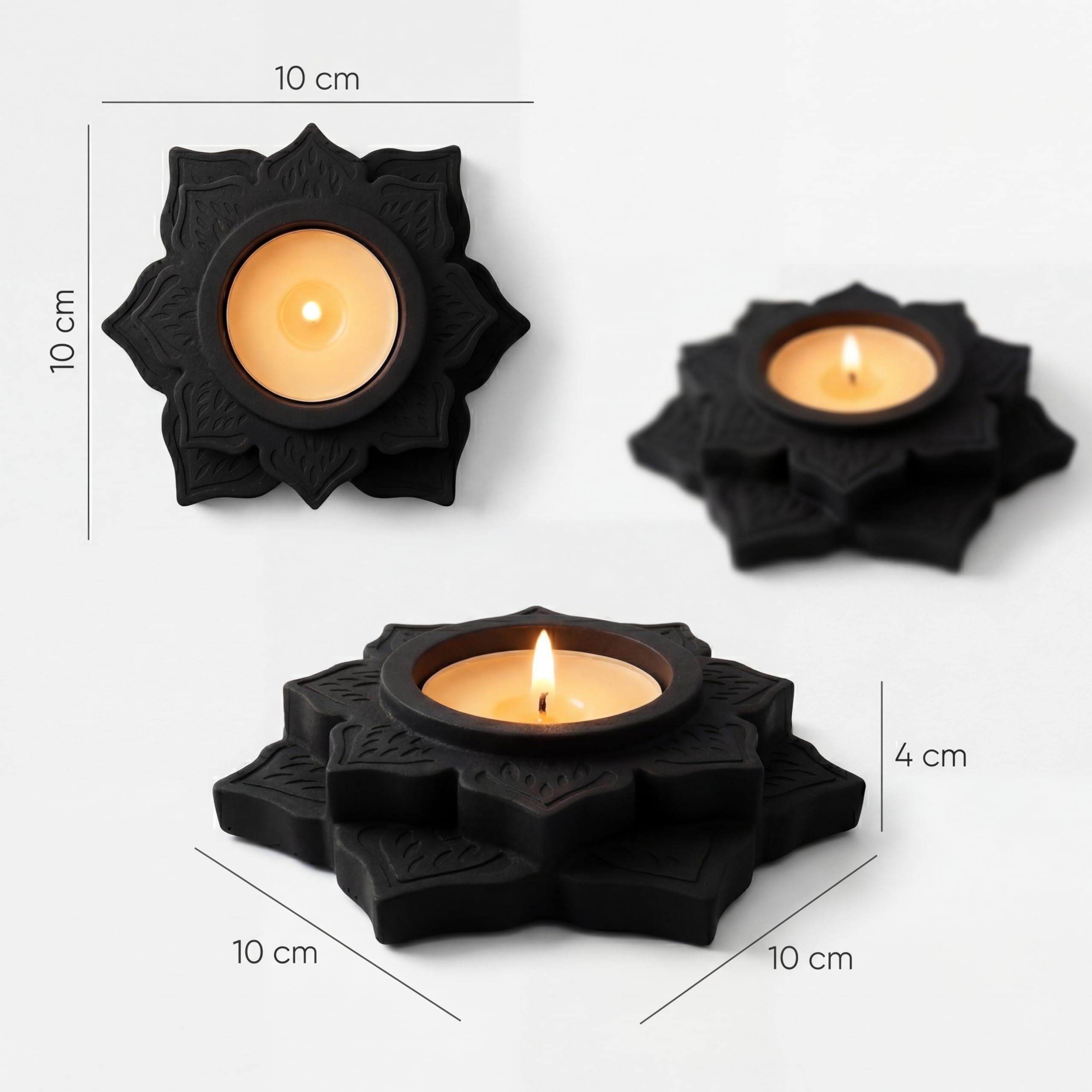 Black Tealight Holders — Set of 3 view 6