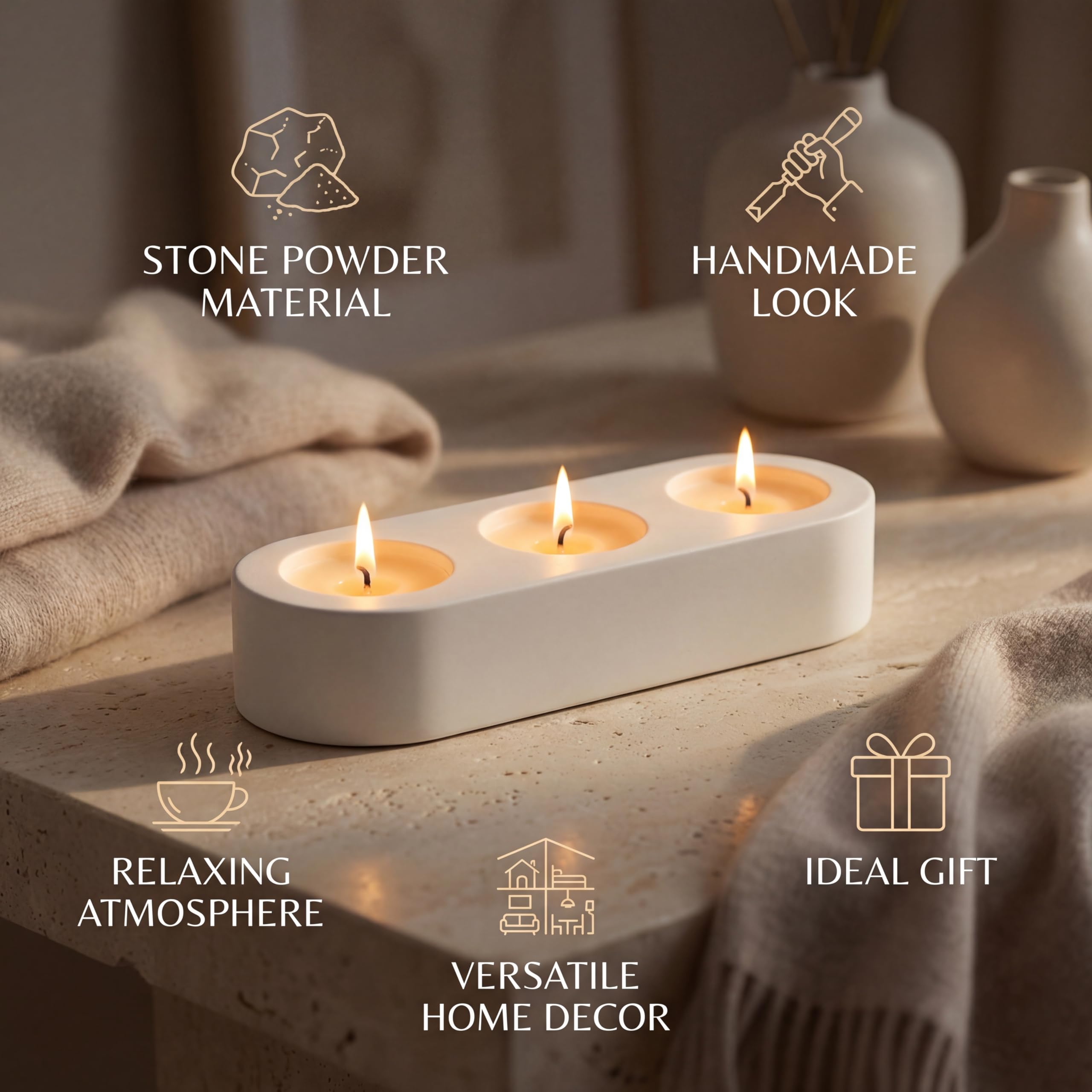Stone Tealight Holder — 3 Slots view 4