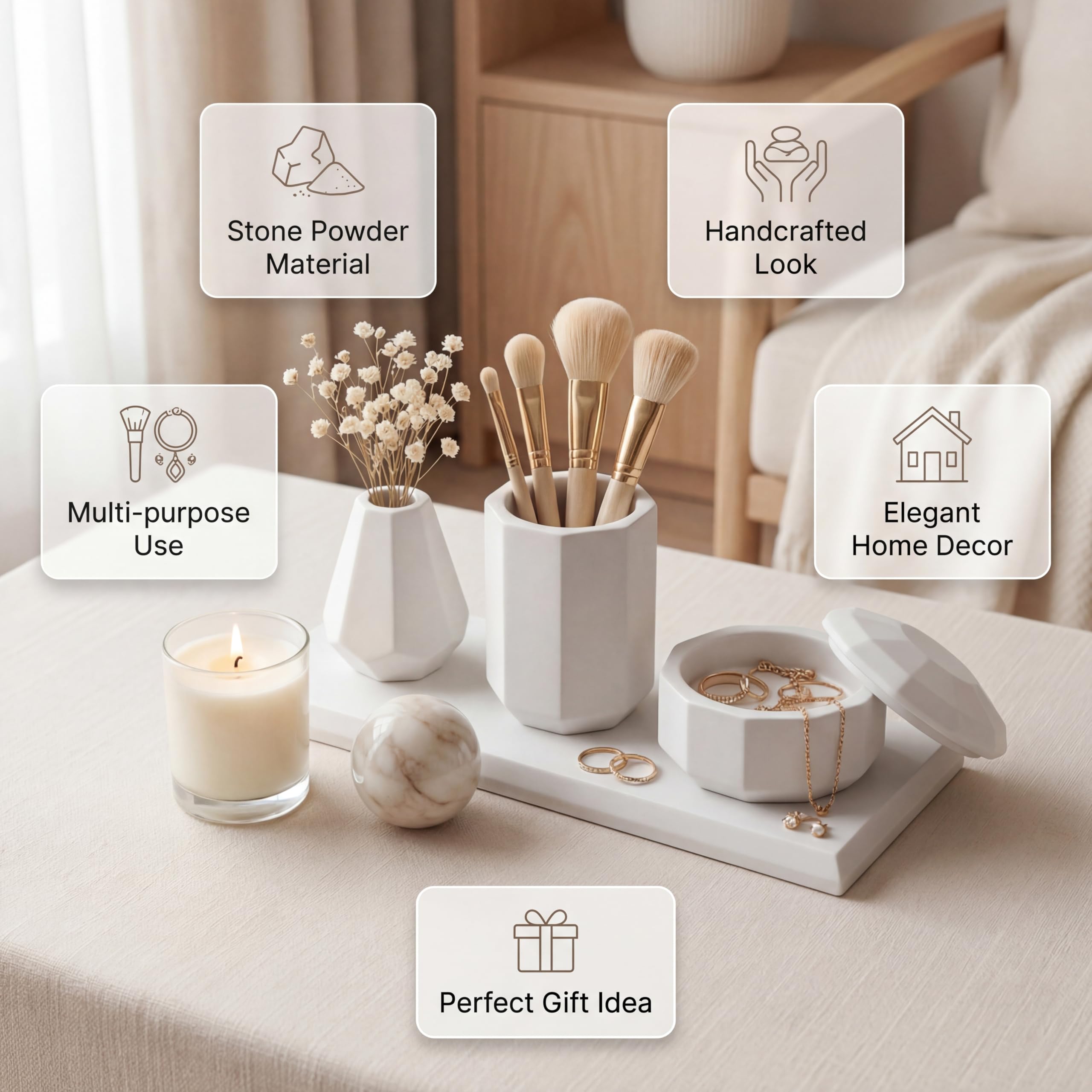 White Stone Vanity Accessory Set view 4