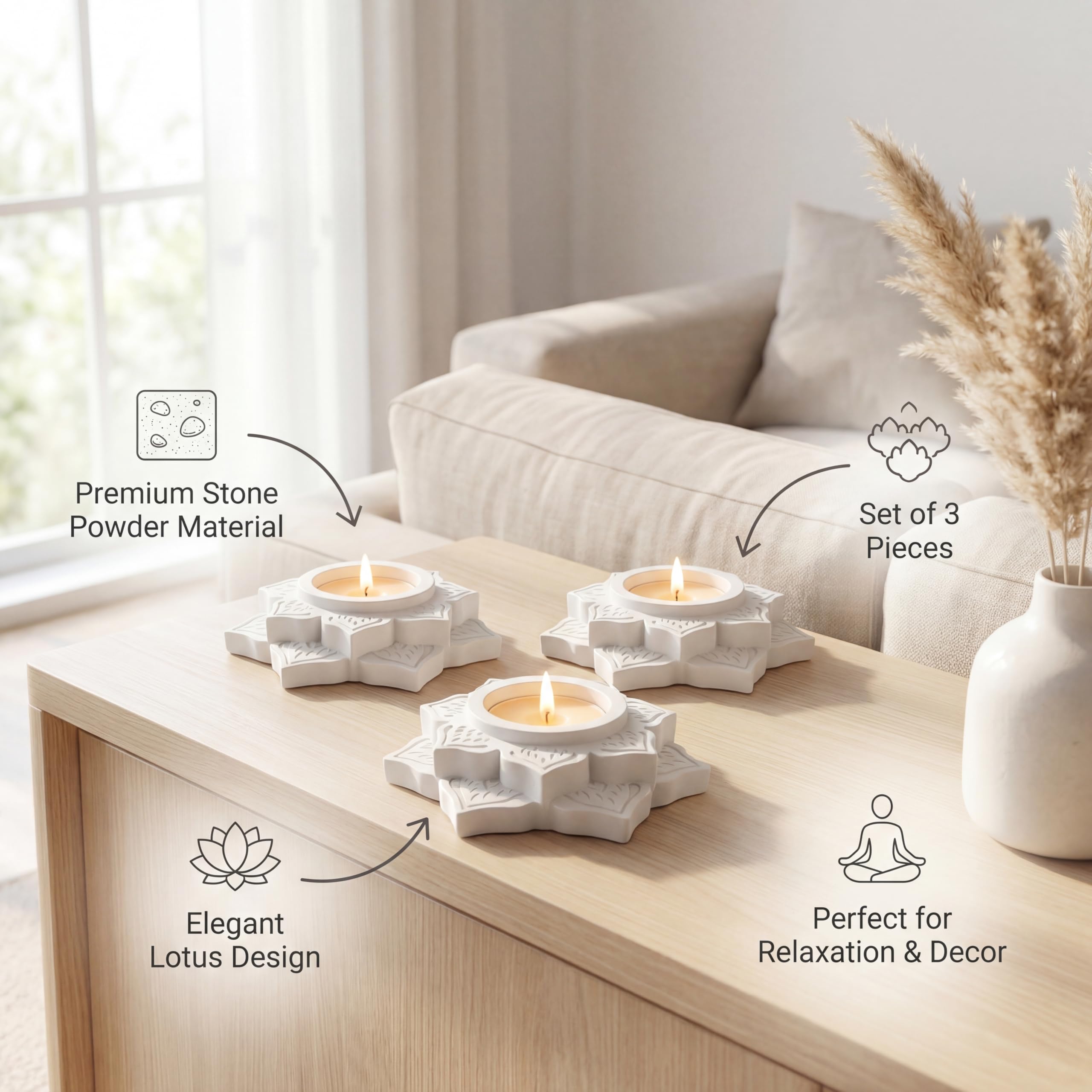 White Tealight Holders — Set of 3 view 4