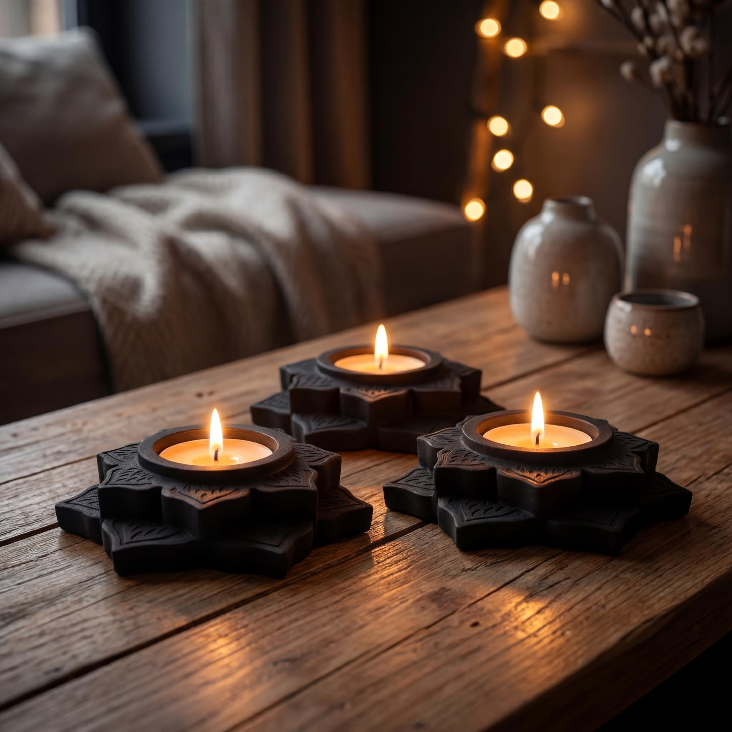 Black Tealight Holders — Set of 3 view 5