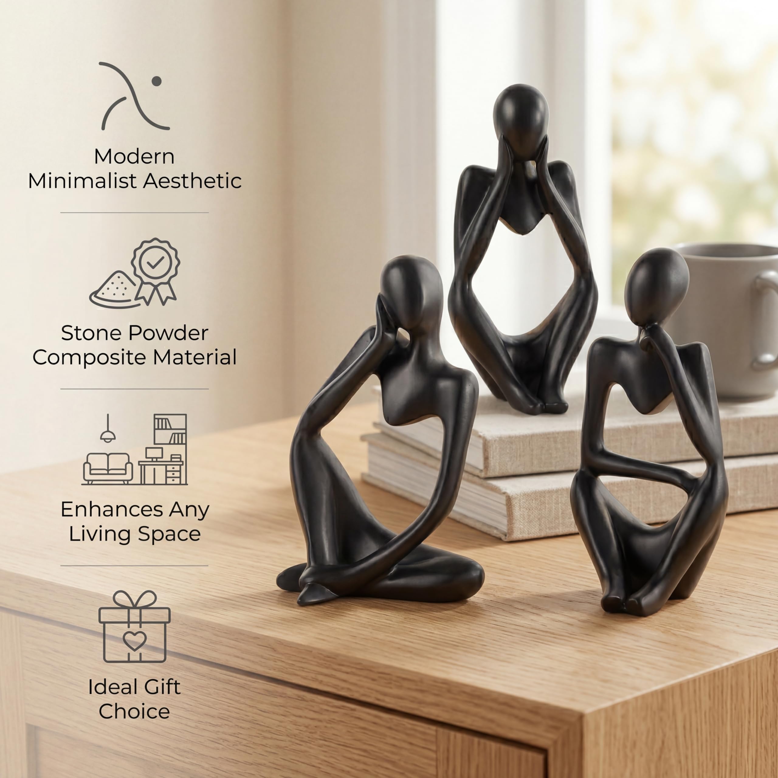 Black Thinker Statue — Set of 3 view 5