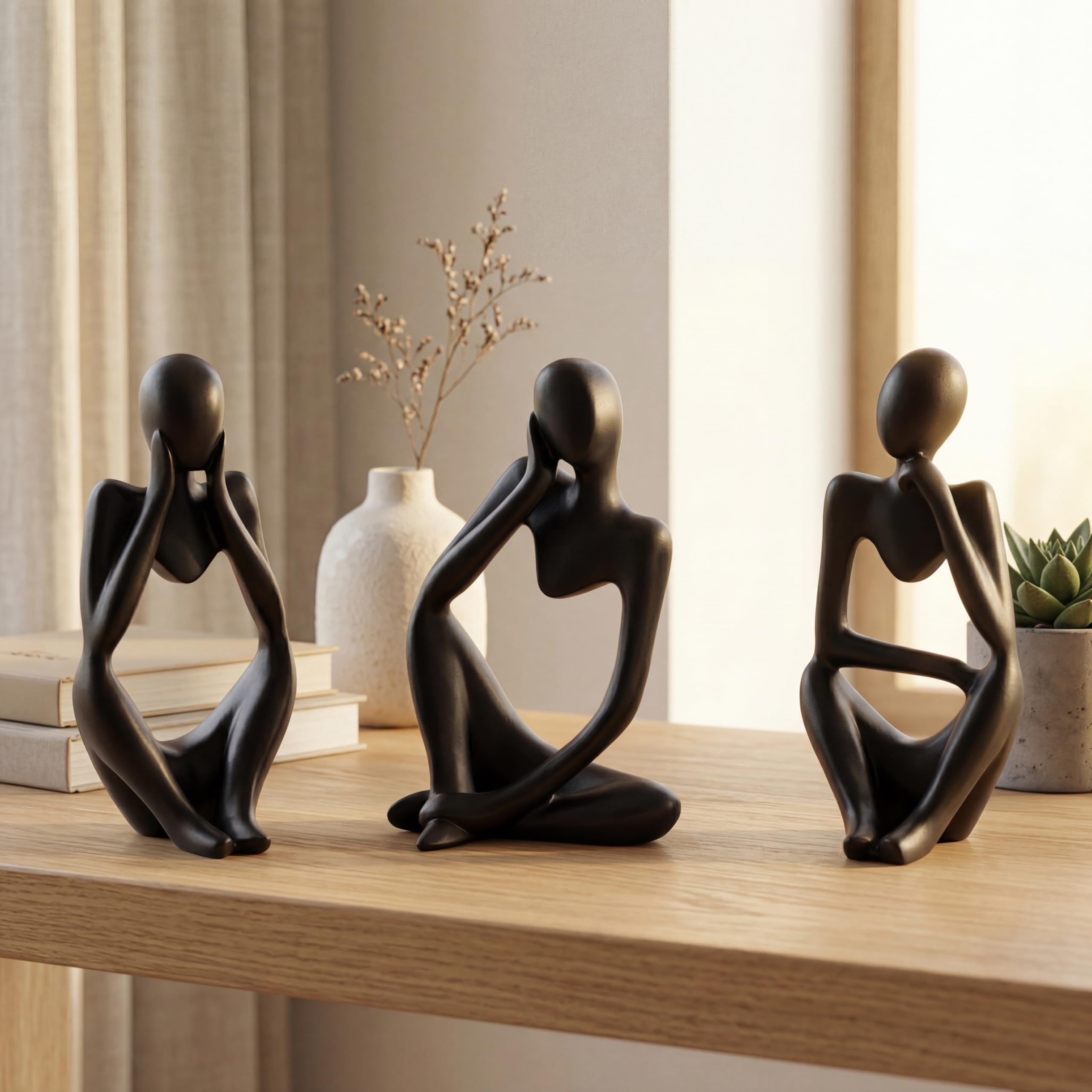 Black Thinker Statue — Set of 3 view 2