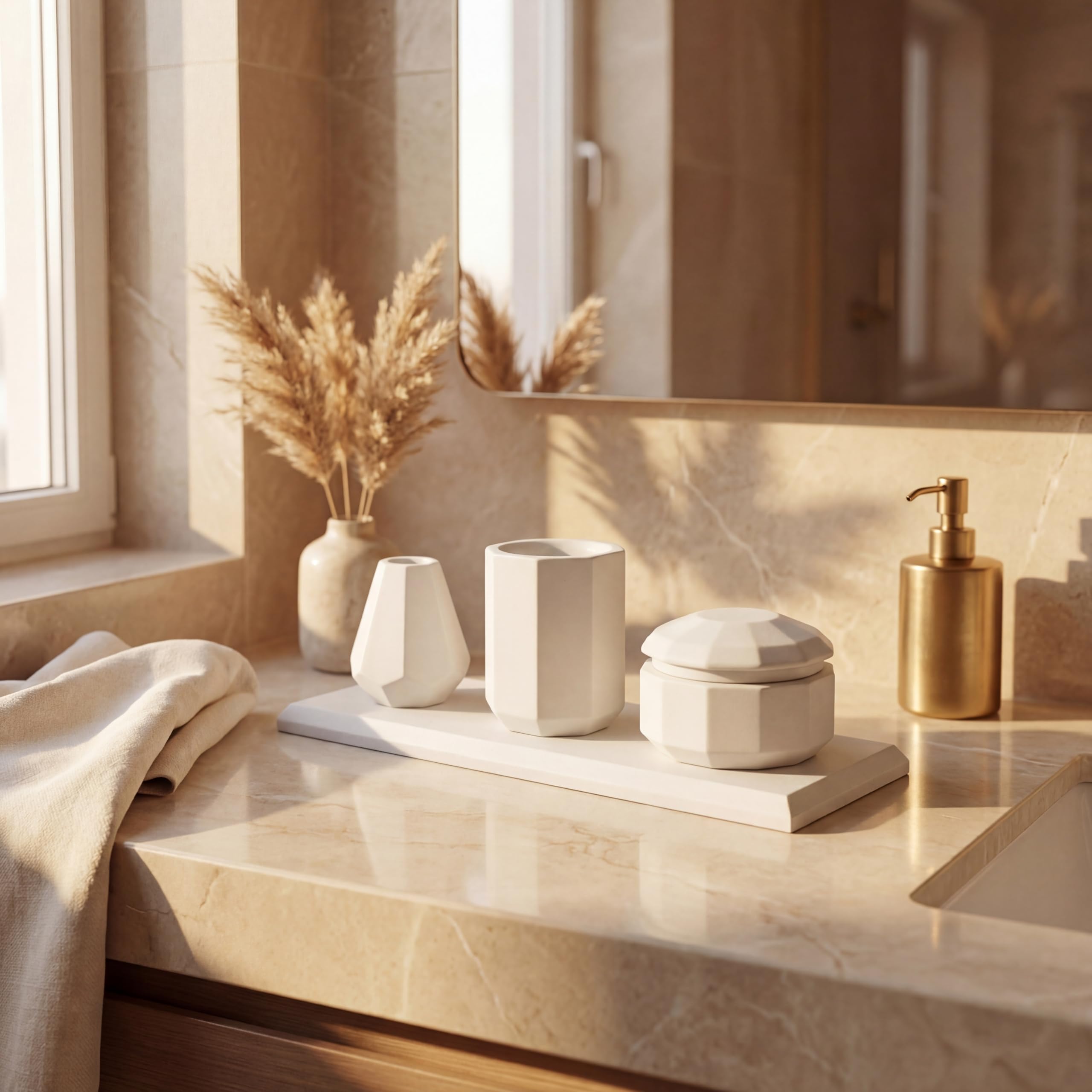 White Stone Vanity Accessory Set view 5